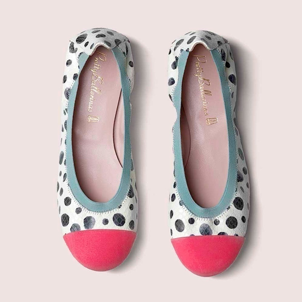 Pretty Ballerinas Kids Handmade Valerie Polka Dot Croc Embossed Leather Flats